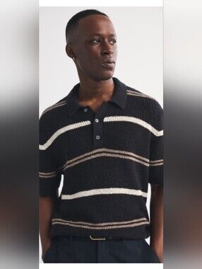 Abercrombie & Fitch SEALED! NWT! 100% Cotton Striped 3-Button Sweater Polo.  XS.